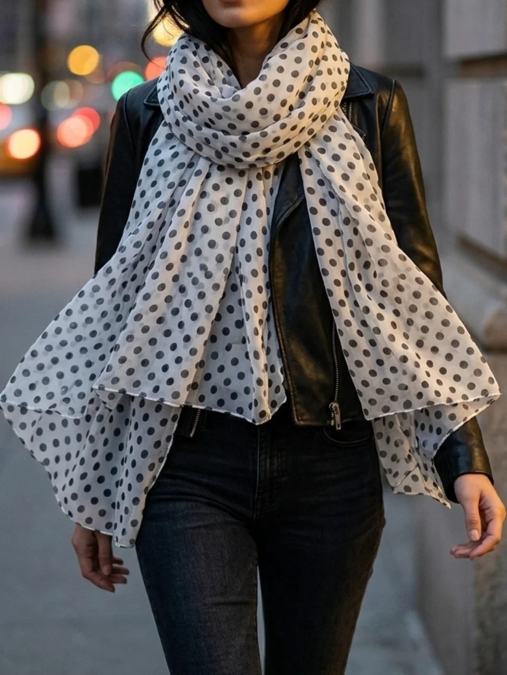 NWT Sheer Polka Dot Chiffon Scarf - White & Black - Lightweight Wrap 63